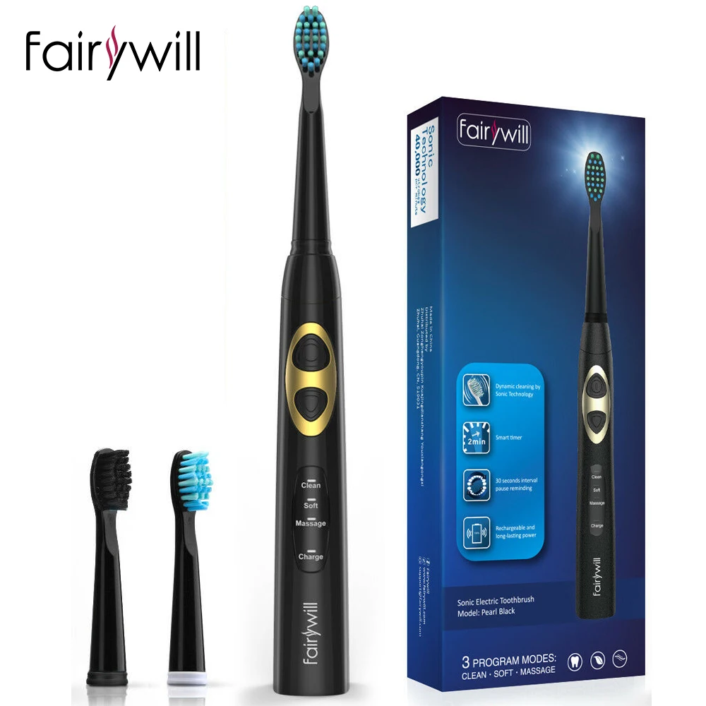 

Fairywill Sonic Electric Toothbrush Waterproof FW-917 USB Charge Rechargeable Adult Toothbrush Replacement 3 Heads Gift Adult