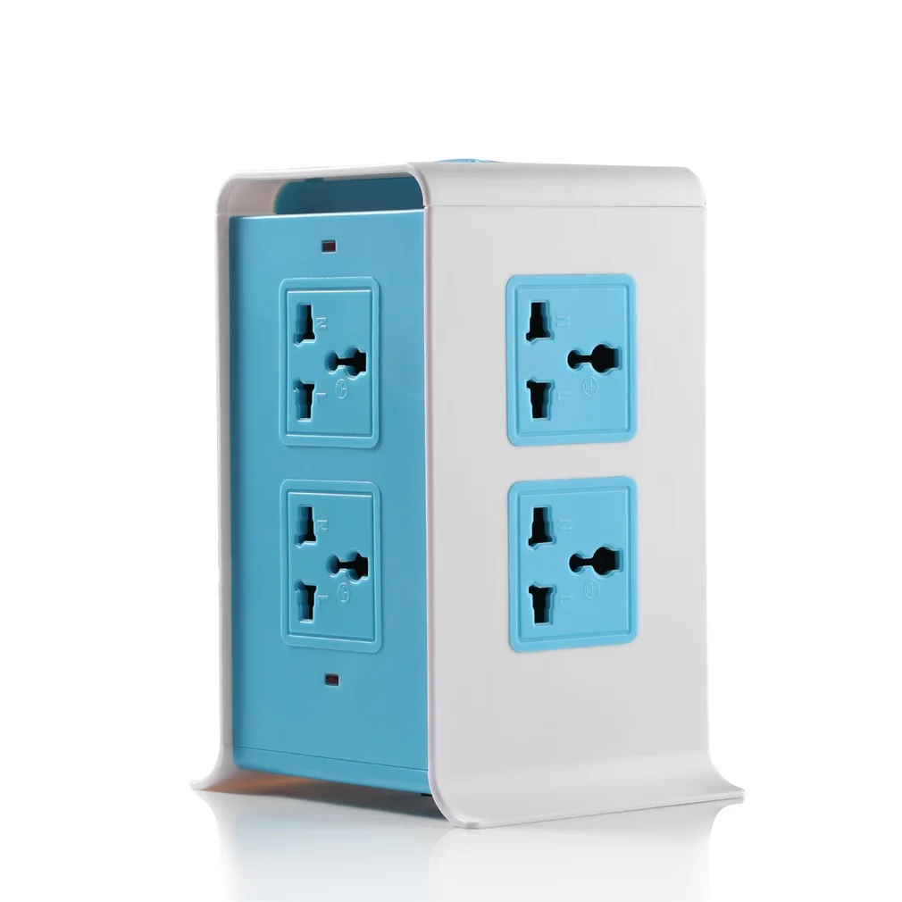 ABS+ Fireproof 8 Outlet 4 USB Power Surge Protector Tower Strip Vertical Power Cord Desktop Socket US/UK/EU Plug JW-501 - Цвет: blue