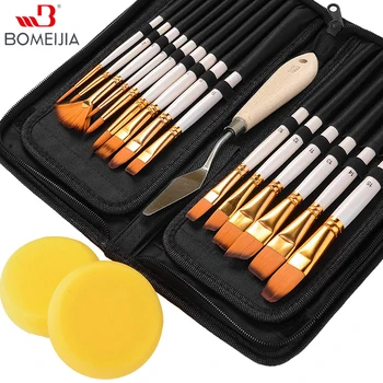 

15Pcs Artist Painting Brush Set Wood Handles Paint Brushes Hair with Free Painting Knife&Sponge Body Paint Acrylics Oil Painting