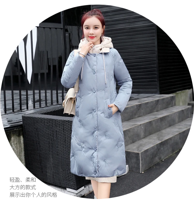 Winter CHIC Mid-length Cotton-padded Clothes Women's Slim Fit Slimming Mock Two-Piece Versatile Youth Students Cotton Coat