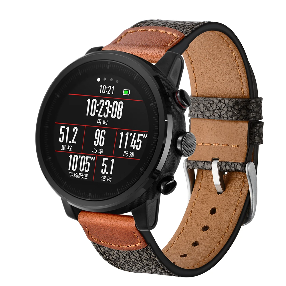 

For AMAZFIT 2 Strap 22mm High Quality Top Layer Cow Leather Stone Pattern Replaceable Watch Band For AMAZFIT 1 Bracelet