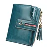 Fashion Small Oil wax Leather Wallet Women Stylish Zipper & Hasp Card Wallet Woman High Quality Short Credit Card Holder Purse 6