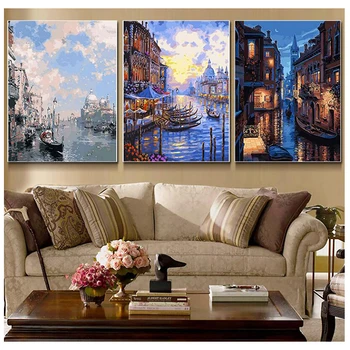 

5D Diy Diamond Painting 3pcs Town River Landscape Cross Stitch Kits Full Square Round Embroidery Mosaic Wall Decor ArtZP-2688