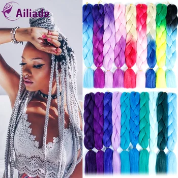 

AILIADE 24 inch Jumbo Braids Long Ombre Jumbo Synthetic Braiding Hair Purple Gold Pink Blue Green Hair Extensions