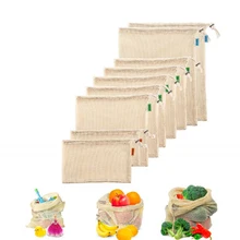 Премиум Органический хлопок сетки производства сумки многоразовые моющиеся хранения мешок шнурок для покупок, продуктов, фруктов овощей