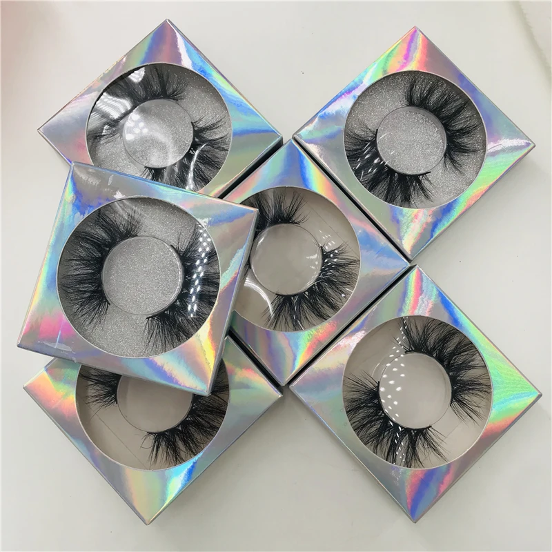 

6 Pairs/Lot Mink 5D Lashes Natural Long Beautiful Eyelashes Custom Holographic Square Package