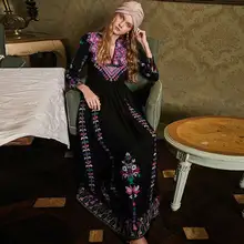 Богемный Вдохновленный цветочный фольклорный вышивка длинное бохо платье вязаное крючком черное с длинным рукавом Весна Лето Платье женское платье vestidos