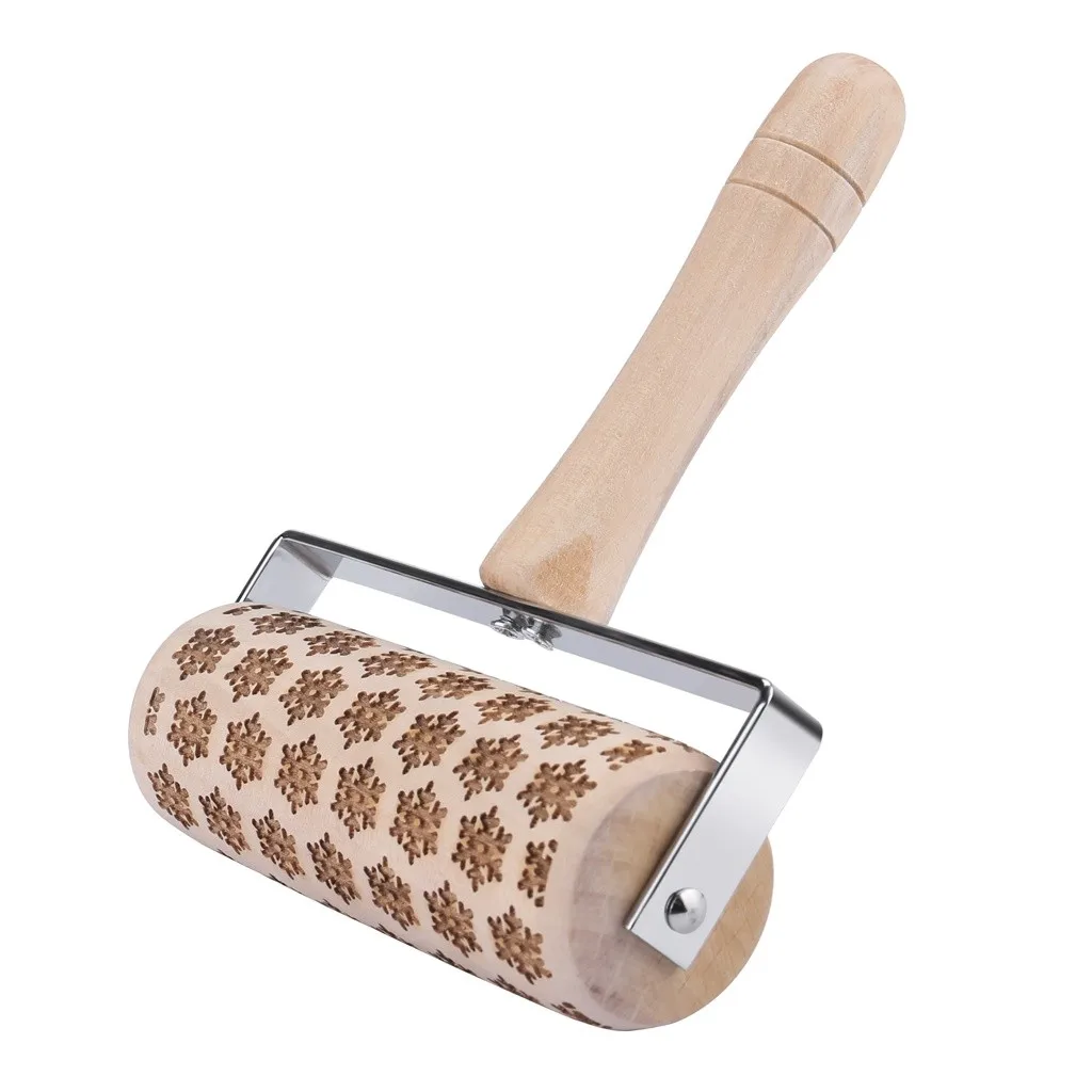 Embossed Rolling Pin CChristmas Embossing Rolling Pin Baking Cookies Noodle Biscuit Fondant Cake Dough Engraved Roller Reindeer