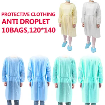 

10pcs/set Disposable Bandage Coveralls Gown Dust-proof Isolation Clothes Labour Suit Non-woven Security Protection Clothes hot
