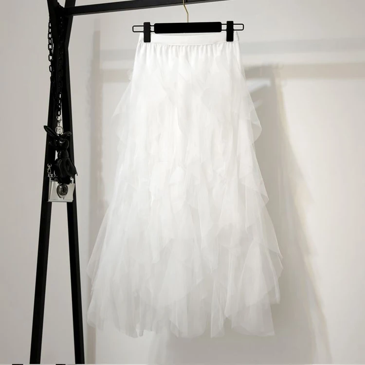 Повседневная модная юбка-пачка из тюля, Женская длинная юбка макси,, Корейская милая розовая плиссированная юбка с высокой талией, женская школьная юбка