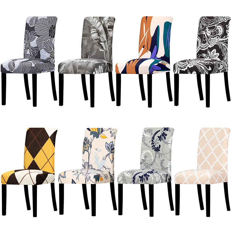 Printed Spandex Fabric Chair Cover Washable Chair Covers Seat Slipcovers Stretch Dining Seat Covers For Home