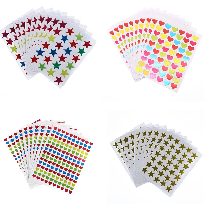 10 hojas/Paquete de ChildrenS Mini jardín pegatinas para dar como Premio Profesor alabanza de concesión de la etiqueta de cinco puntas de la estrella en forma de corazón