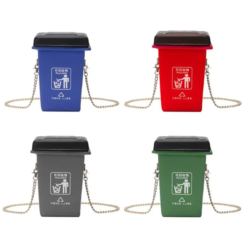 

Creative Trash Can Shape Bag Women Shoulder Messenger PVC Chain Small Bags
