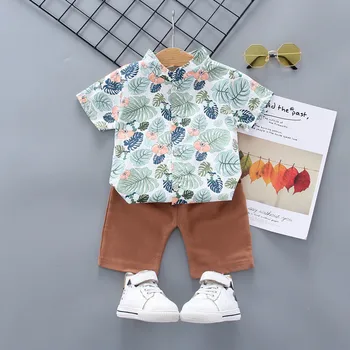 

2020 Fashion Baby Children Clothing for Summer Boys Clothes Leaf Print Shirt Shorts Baby Cartoon Short Sleeve Two-piece Suit