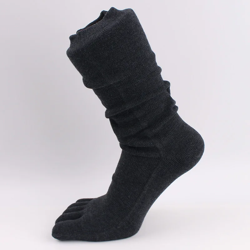 5 Pairs Large Mens Thick Toe Socks Cotton Warm 5 Finger Socks Long Solid Black White Business Calf Slouch Socks Man Calcetines