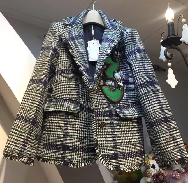 Зеленый NIWIY бренд цифровой патч Алмазный жакет в гусиную лапку Chaquetas Mujer Primavera осеннее Женское пальто с длинными рукавами и кисточками K9090 - Цвет: Зеленый