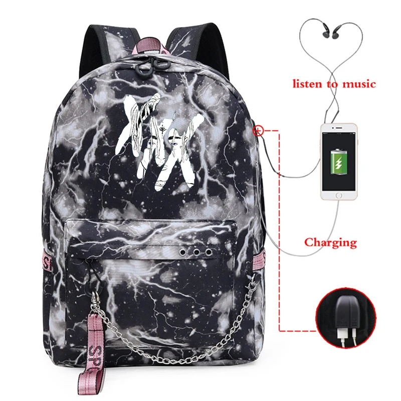 XXXTentacion принт рюкзак Mochilas Harajuku USB школьная сумка для девочек Для женщин Колледж рюкзак для путешествий для ноутбука рюкзак дорожная сумка