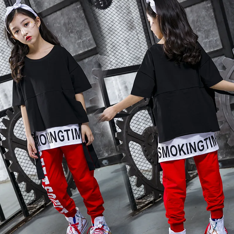 

Children Street Dance Clothing Dancing Dress BOY'S Childrenswear Costume Girls Children Short Sleeve Hip Hop Hip Hop Loose-Fit