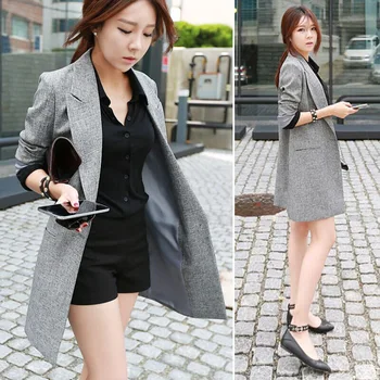 

2020 Spring Autumn New Style Thin Long Women Blazer Gray