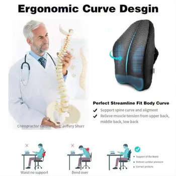 

Memory Foam Lumbar Support Cushion For Back Waist Orthopedic Coccyx Pillow Office Chair Car Seat Pain Sciatica Relief Massage