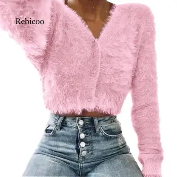 

2019 explosion models autumn and winter new long-sleeved plush button coat jacket women