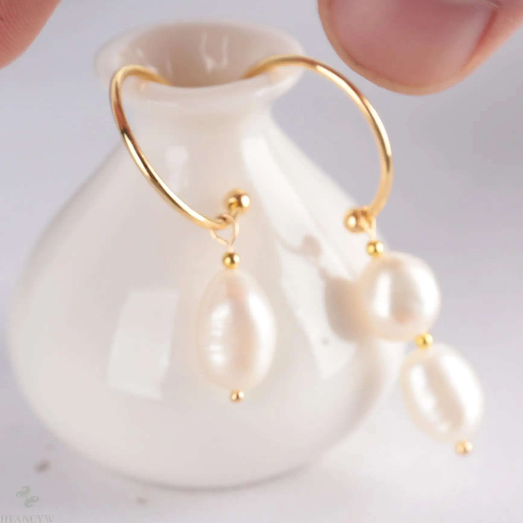 

Natural white baroque pearl Earring 18k Ear Drop Jewelry Dangle Classic Hook Cultured Wedding