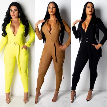 

New Rompers Womens Jumpsuit Fashion Stripe Fit Skinny Overalls Streetwear Ladies Casual One Piece Clothes 2019 Solid Polyester