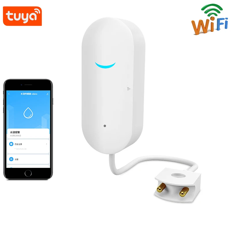 

Датчик утечки воды Tuya с Wi-Fi, детектор охранной сигнализации, с дистанционным управлением через приложение для умного дома