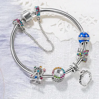 

Quality Original 1:1 100%925 Sterling Silver Letter Color Safety Chain Bracelet Bracelet Free Shipping As A Gift