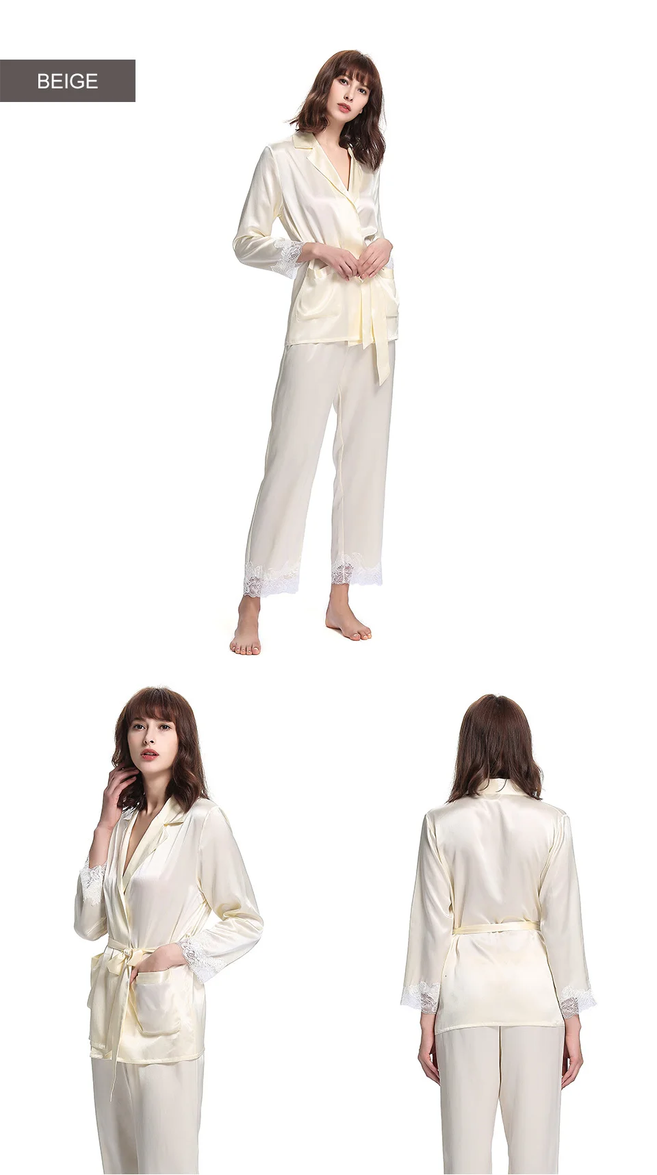 LilySilk пижамный комплект для женщин 100 шелк 22 momme Роскошная Домашняя одежда кружевная отделка длинный рукав пижама распродажа