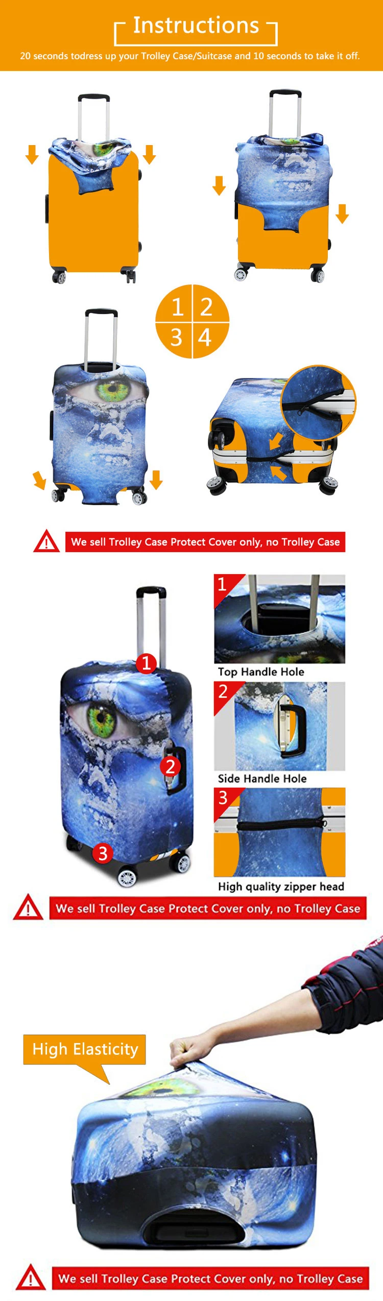 FORUDESIGNS/крутой Galaxy Smile Face чехол для чемодана чехол защитные аксессуары для путешествий эластичный чехол на молнии