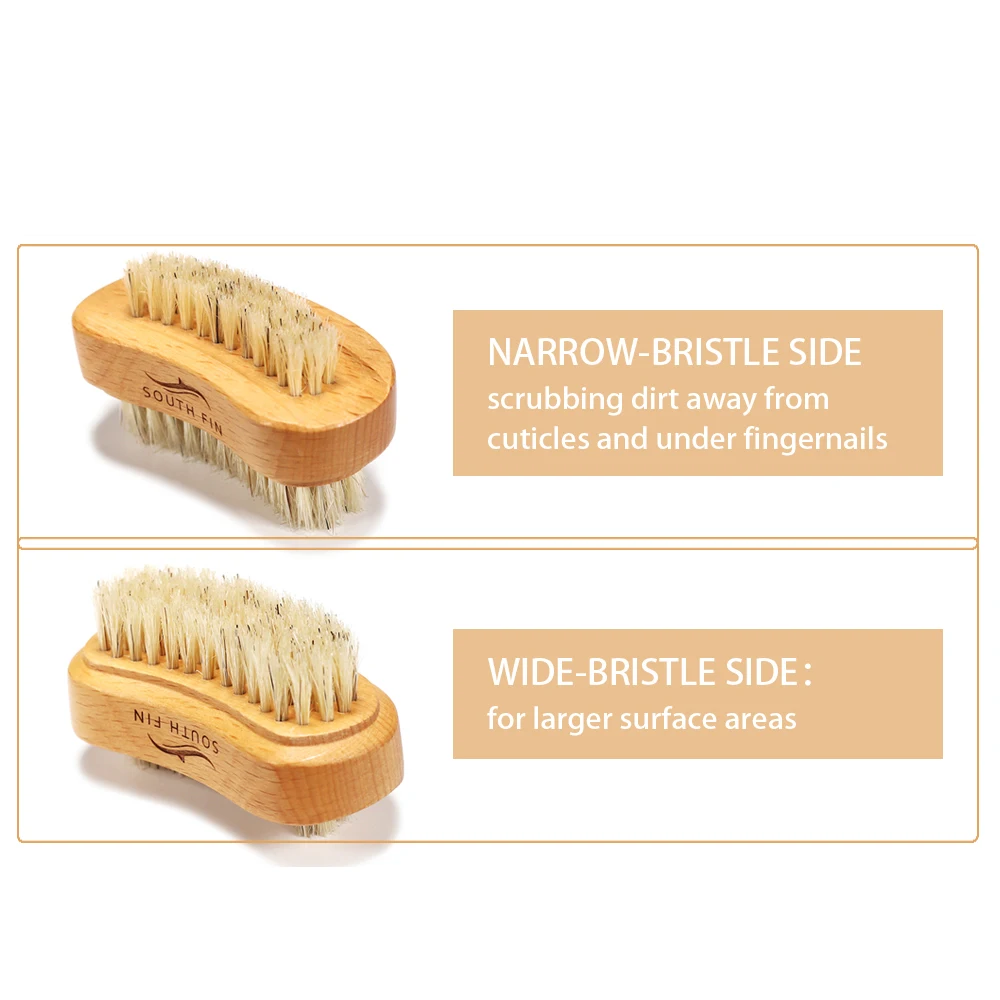 Double Sides Brushes Nail Cleaning Brush with Wooden Handle Natural Bristles Manicure Pedicure Tool Scrubbing Brush