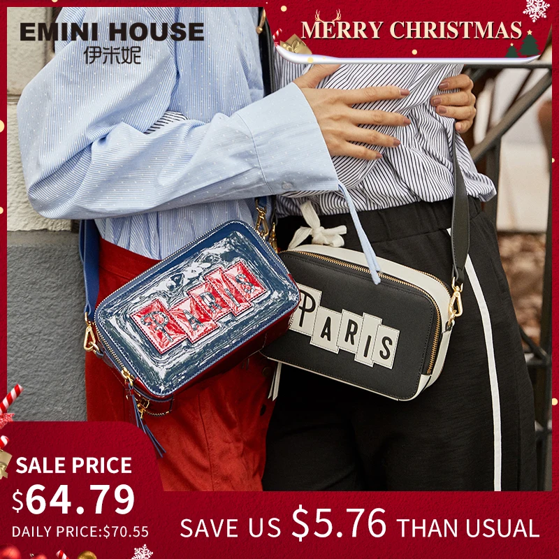 

EMINI HOUSE Paris Series Patent Leather Flap Crossbody Bags For Women Shoulder Bag Purses And Handbags Women Messenger Bags