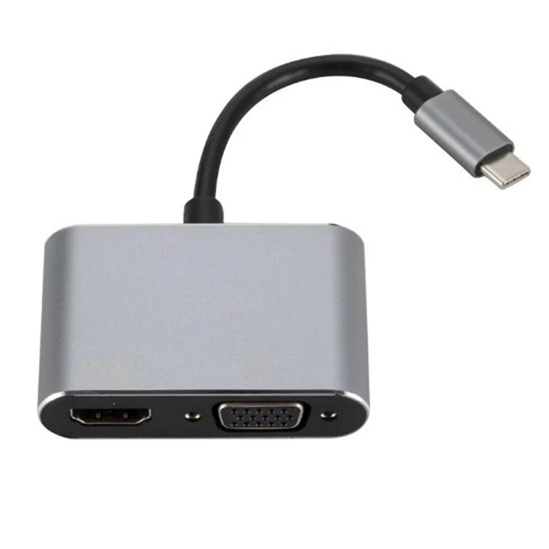 USB 3,1 type C к VGA многопортовый адаптер USB C к HDMI 4K конвертер UHD порт концентратор - Цвет: Серый