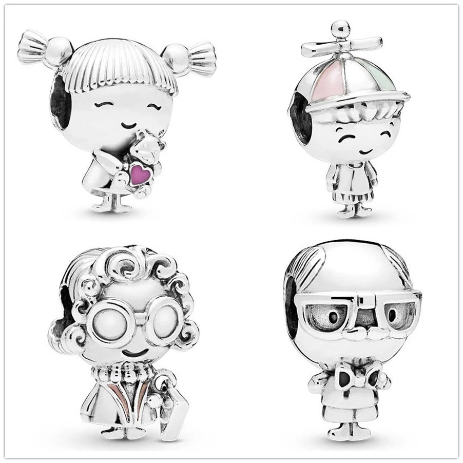 

925 Sterling Silver Girl With Pigtails Propeller Hat Boy Grandparents DIY fine bead Fit Original Pandora Charm Bracelet Jewelry