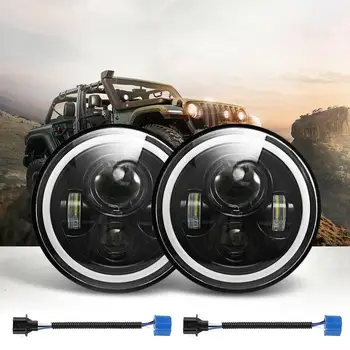 

7 Inch Round LED Headlights Halo Angel Eye for Jeep Wrangler Land Rover DC 10-30V Waterproof Motorcycle Light for Yamaha