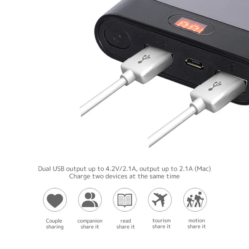 10400 мАч, двойной USB внешний аккумулятор, DIY чехол, 4x18650, светодиодный аккумулятор, цифровой дисплей, светильник, зарядное устройство, зарядное устройство для мобильного телефона, комплект