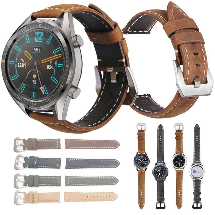 Наручные часы с кожаным ремешком для samsung gear S3/4 Ticwatch Huami huawei GTWatch часы с кожаным ремешком 22 мм сменный ремешок для наручных часов