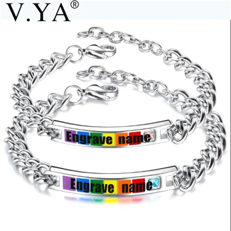 V. YA Модные индивидуальные браслеты титановая сталь Пара браслет Мода Радуга для мужчин и женщин браслет из нержавеющей стали ювелирные изделия