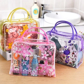 

Transparent Cosmetic Bags Women PVC Make Up Bag Flowers Printed Toiletry Bags Makeup Organizer Case For Travel Cosmetic Bag Lady