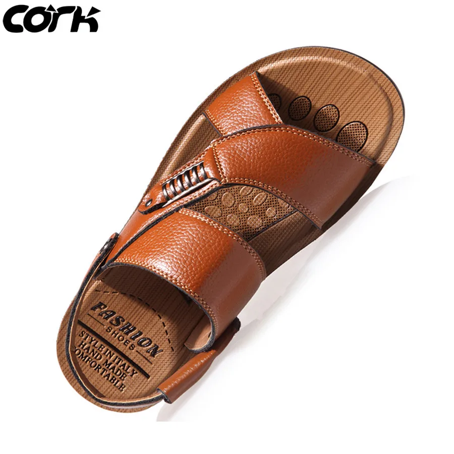 

Cork Men Sandals Summer Genuine Leather Roman Sandals Male Casual Shoes Beach Flip Flops Men Fashion Outdoor Slippers Shoes