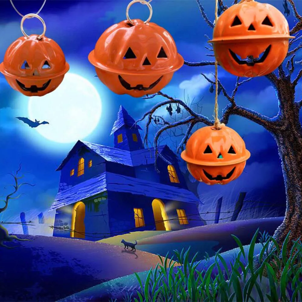 

6pcs Halloween Decoration Pumpkin Head Metal Bell As Party Children Funny Gift Or Hanging On Tree Decoration Supplies