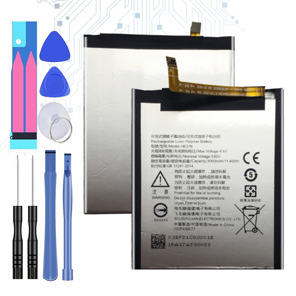 Сменный аккумулятор для Nokia 6 Nokia6 N6 TA-1000 TA-1003 TA-1021 TA-1025 TA-1033 TA-1039 3000 мАч HE316 с трековым