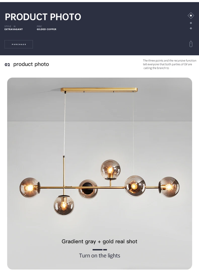 orb chandelier Modern Ceiling Chandelier Smoky Gray Glass LED 6-light Adjustable Hanging Lamp For Kitchen Loft Living Dining Room Golden Black gold chandelier