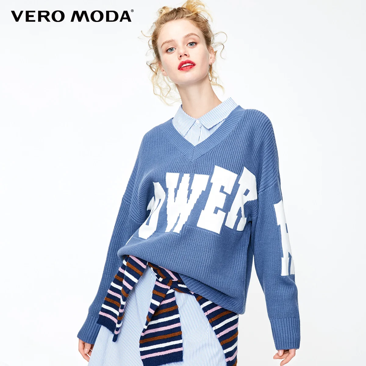 Vero Moda женский свитер с принтом букв и круглым вырезом | 318413615 - Цвет: Bijou blue