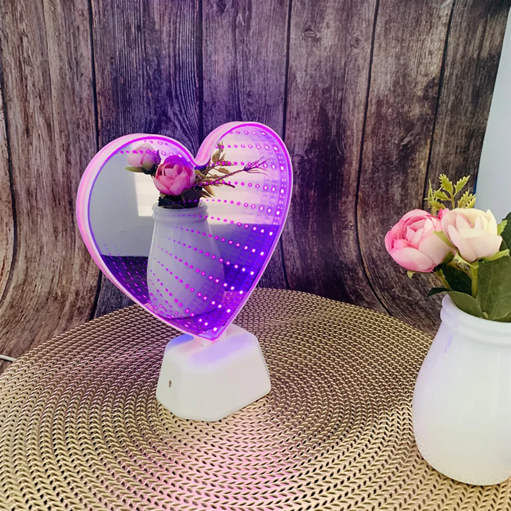 LED Tunnel Night Light 3D Mirror Lamp Christmas Decor Home Desktop Love Heart Bedside Kid Girl Gift | Лампы и освещение