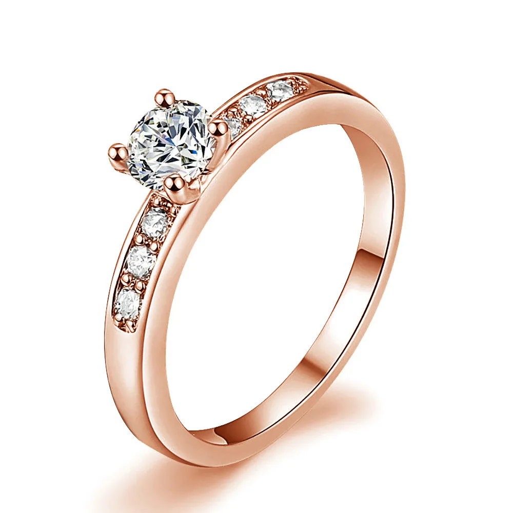 DARLING HER Wedding Ring for Women 4 Claws Classic 7Mm Multicolor Optional Cubic Zirconia Rose Gold Color Fashion Jewelry