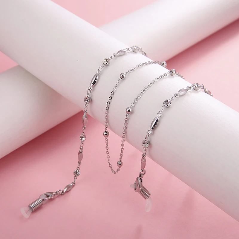Teamer Fashion Women Crystal Beaded Glasses Chain Rose Gold Color Sunglasses Chains Cords Lanyard Hanging Neck Holder Necklaces 3