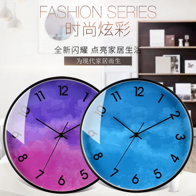 

Simple Wall Clock Nordic Modern Metal Pastoral Clock Round Quartz Clock Wall Watch Bedroom Mute Living Room