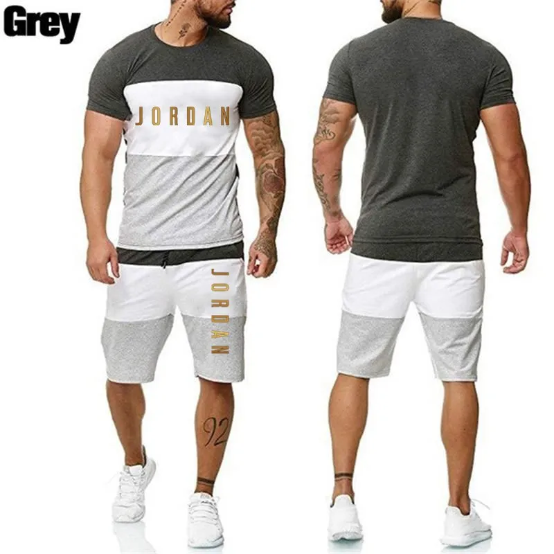 The new Joining together Summer Men Set Fitness Suit Sporting Suits Short Sleeve T Shirt + Shorts Quick Drying 2 Piece Set
